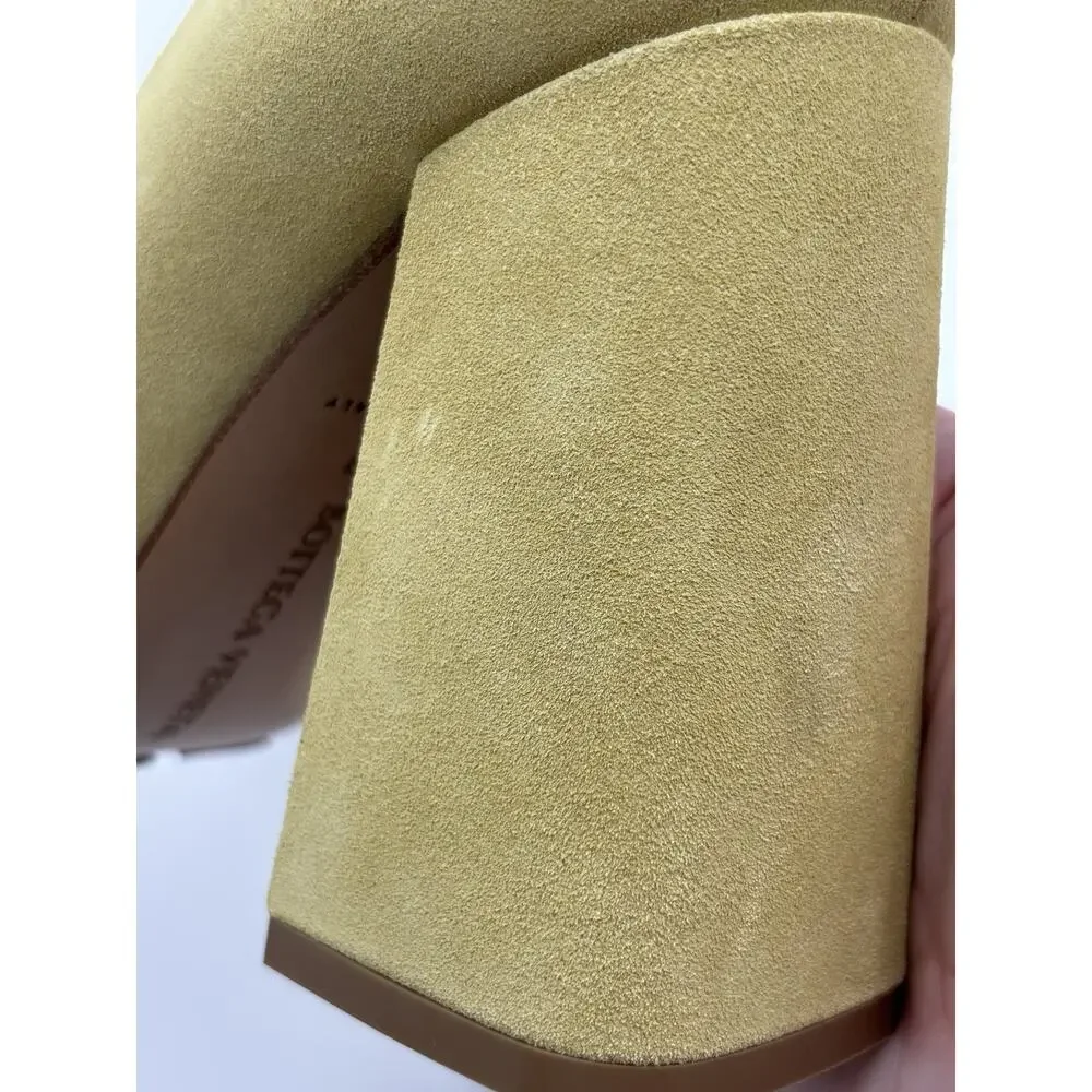 Bottega Veneta Tower Square Toe Suede Pumps Heels Yellow Size 38 / 8